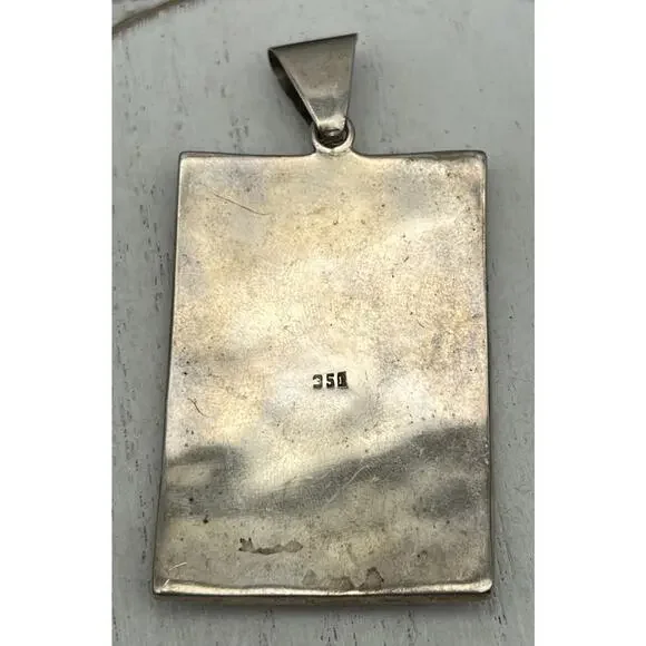 Peruvian 950 Mixed Semi-precious Gemstone Inlay Mosaic pendant 21.18G/2.5in - Picture 5 of 6